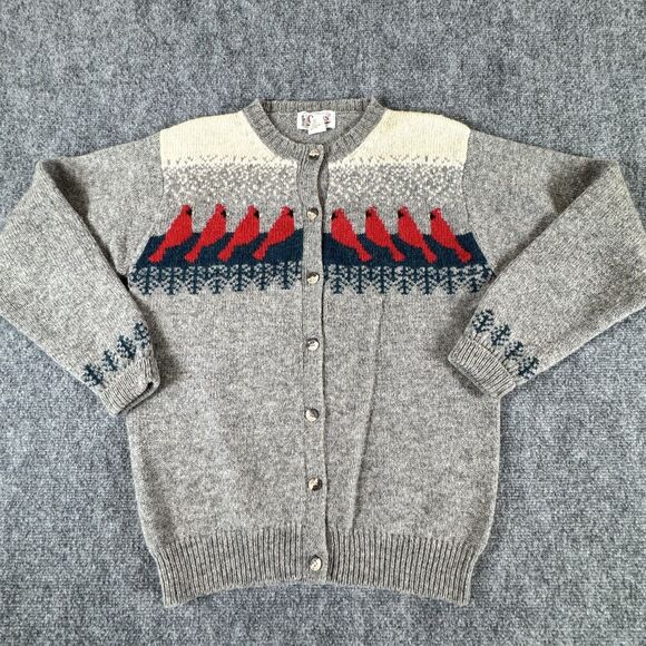 Orvis Sweaters - Vintage Orvis Cardigan Sweater 36 Womens Wool Bird Pattern Gray Button